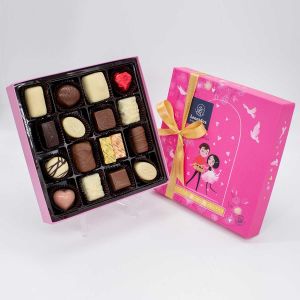 Präsentbox Valentinstag rosa ca. 250 Gramm 17 Pralinen ohne Alkohol