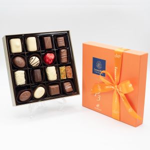 Präsentbox Orange 250 Gramm 17 Pralinen ohne Alkohol