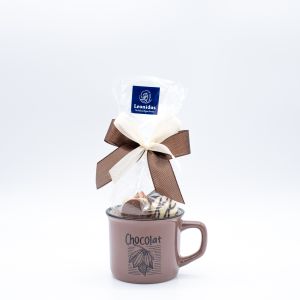 Präsent Tasse Chocolat Modell 2 braun gefüllt mit ca. 250 Gramm Leonidas Pralinen (ohne Alkohol)