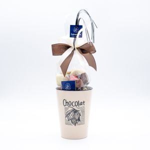 Präsent Becher Chocolat Modell 4 creme gefüllt mit ca. 250 Gramm Leonidas Pralinen (ohne Alkohol)