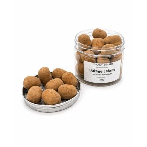 Salzige Lakritz in weißer Schokolade - Dose 200 Gramm