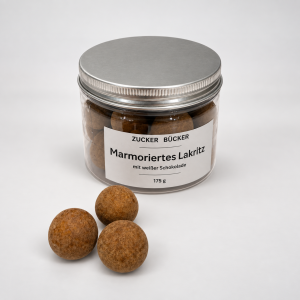 Mamorierte Lakritz in weißer Schokolade Dose - 175 Gramm