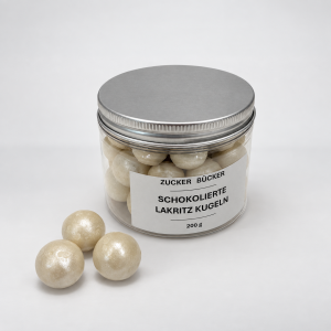 Schokolierte Lakritz Kugeln - Dose - 200 Gramm