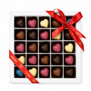Präsent Klarsichtpackung Weiß mit 25 Leonidas Herz Pralinen