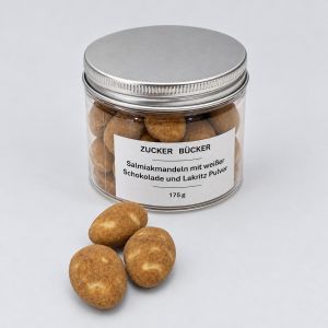 Lakritz - Salmiak Mandeln - Weiße Schokolade - Dose - 175 Gramm