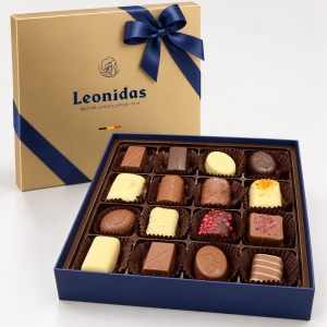 Präsentbox Gold/Blau 250 Gramm 17 Leonidas Pralinen ohne Alkohol
