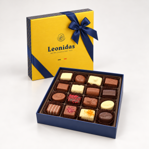 Präsentbox Gelb/Blau 250 Gramm 17 Leonidas Pralinen ohne Alkohol