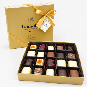 Pr&auml;sentbox Gold Manon Kollektion 330 Gramm 20 Leonidas Pralinen ohne Alkohol
